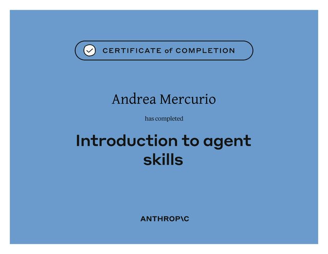 Certificato Introduction to Agent Skills rilasciato da Anthropic ad Andrea Mercurio