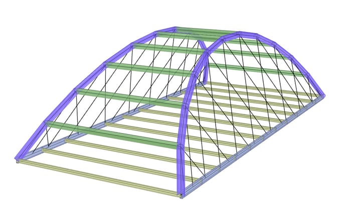 Ponte ad arco con pendini inclinati modellato parametricamente