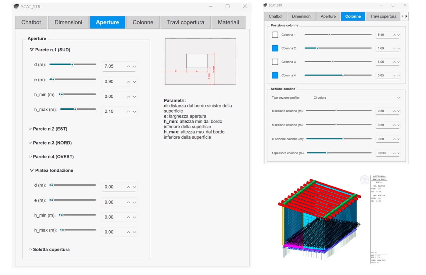 Software interface: parameters and FEM model for box structures