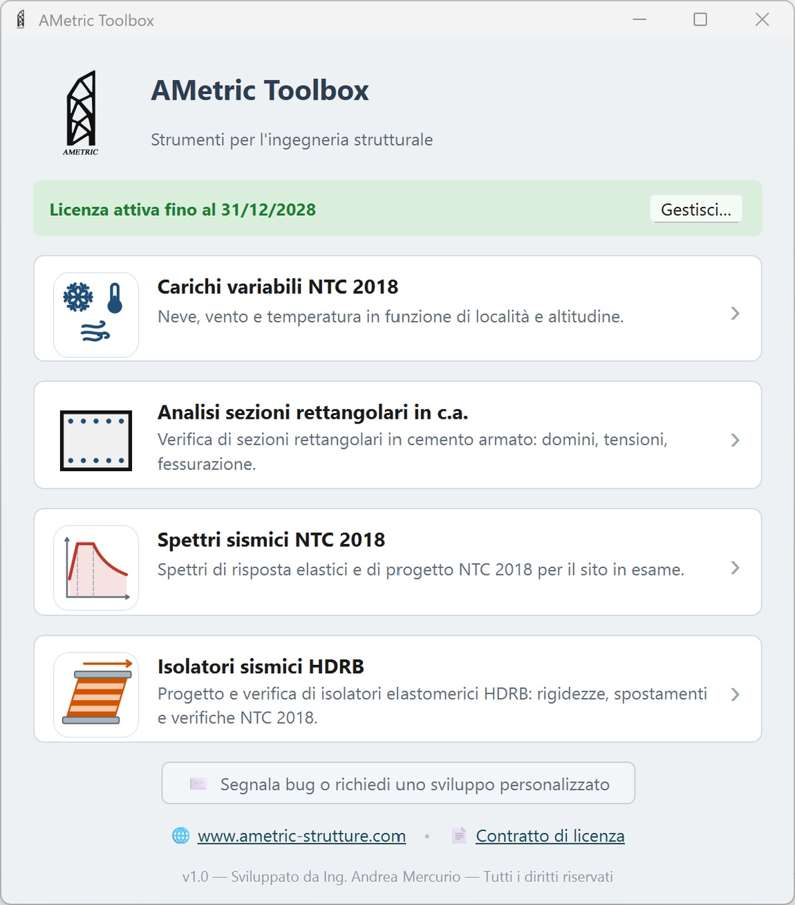 AMetric Toolbox: launcher con le card delle applicazioni