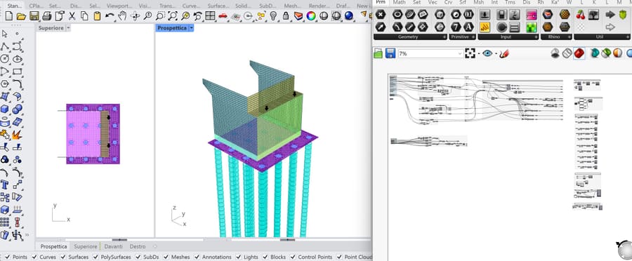 Spalla viadotto stradale su pali — modellazione parametrica in Rhino/Grasshopper